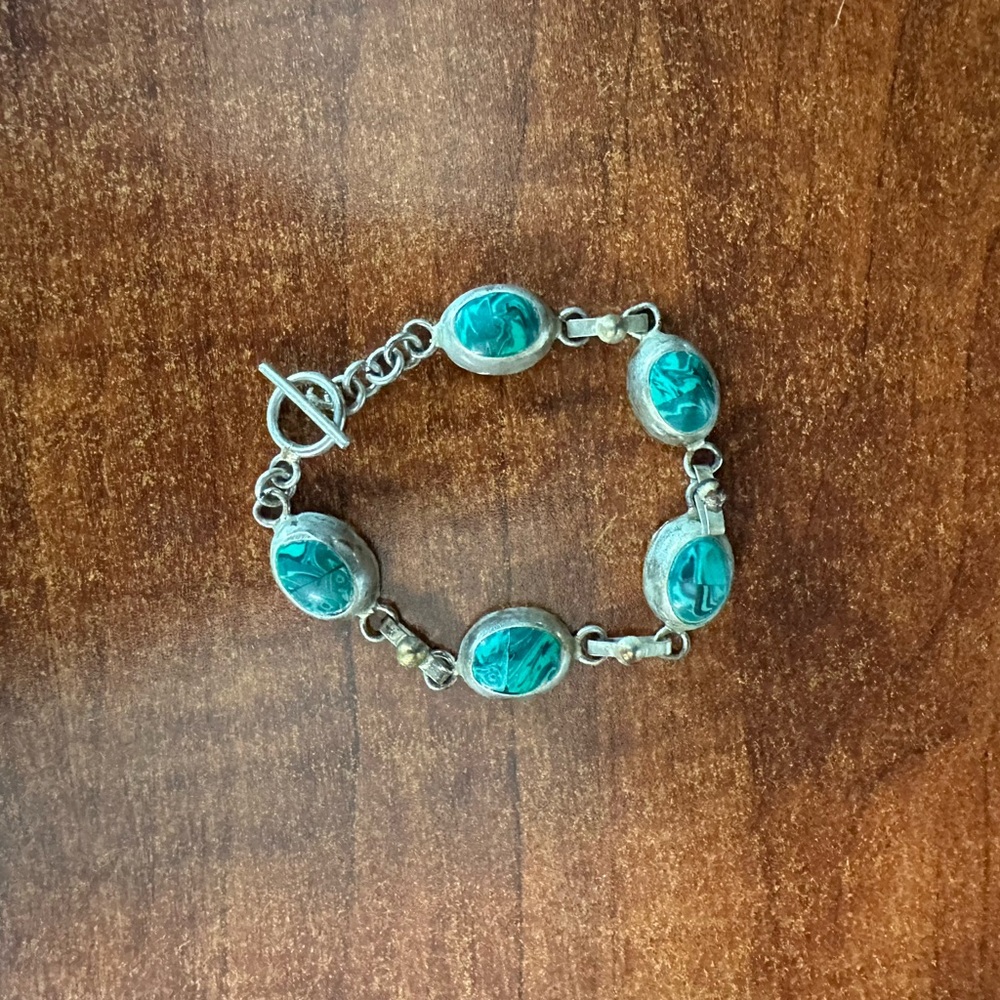 Malachite & Sterling Silver Bracelet | Mexico